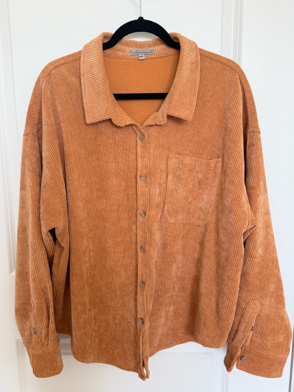 Corduroy button down shirt camel womens M L oversized long sleeve
